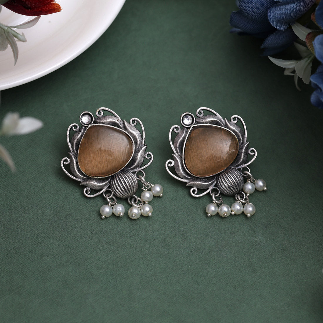 Light Brown Color Oxidised Earrings (GSE2925LBRW) - preyans.com