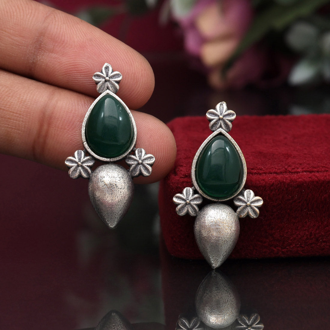 Green Color Oxidised Earrings (GSE2927GRN) - preyans.com