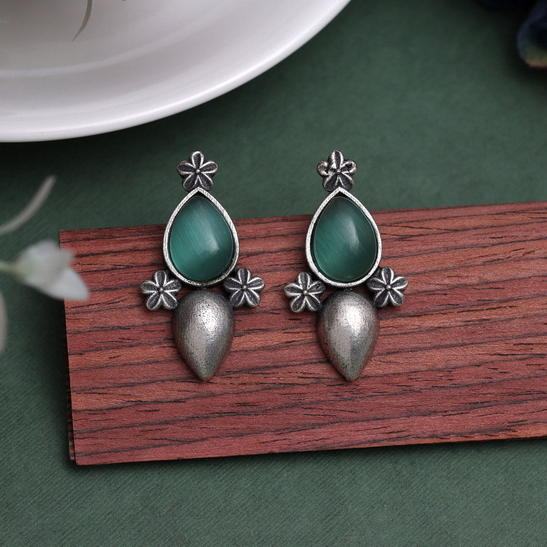 Pista Green Color Oxidised Earrings (GSE2927PGRN) - preyans.com