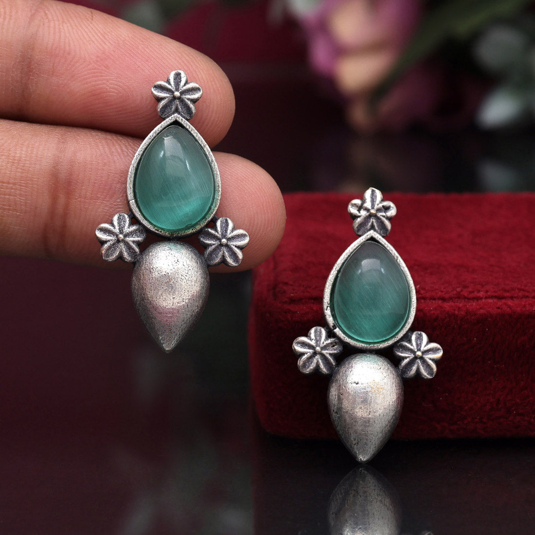 Pista Green Color Oxidised Earrings (GSE2927PGRN) - preyans.com