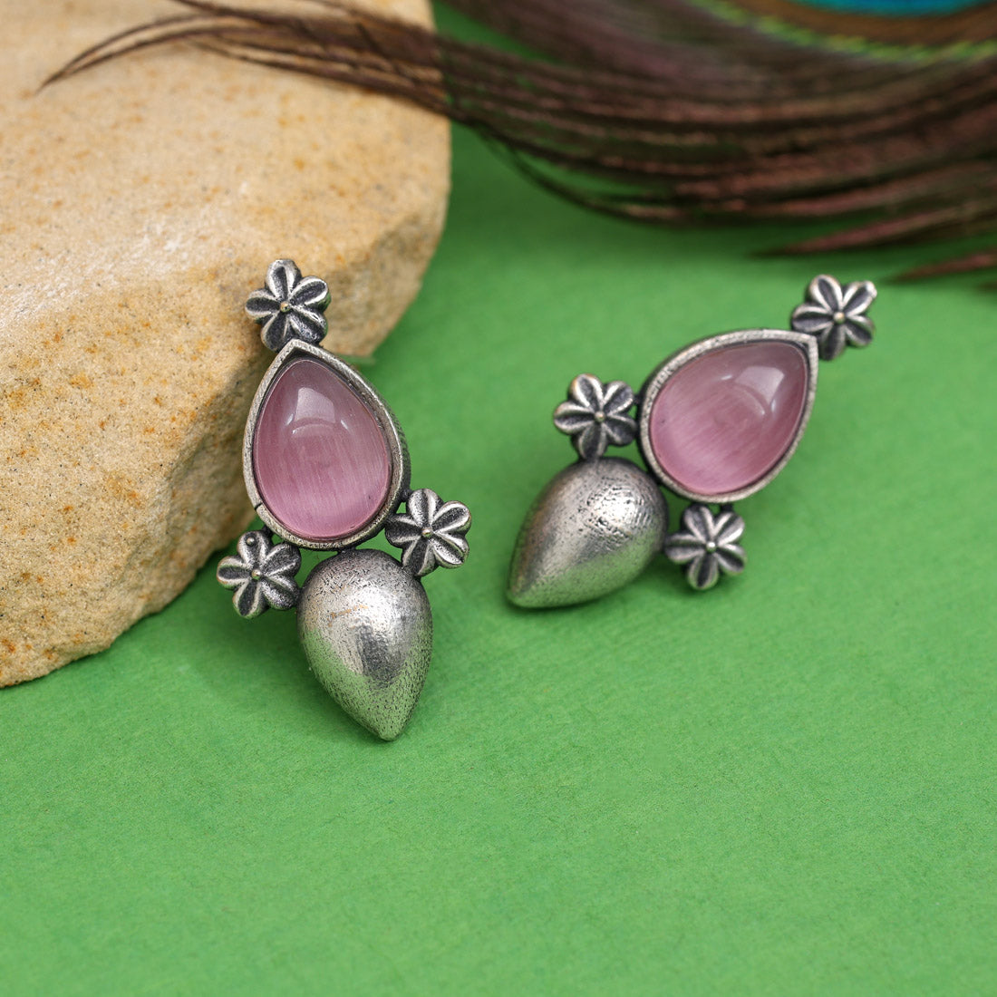 Pink Color Oxidised Earrings (GSE2927PNK) - preyans.com