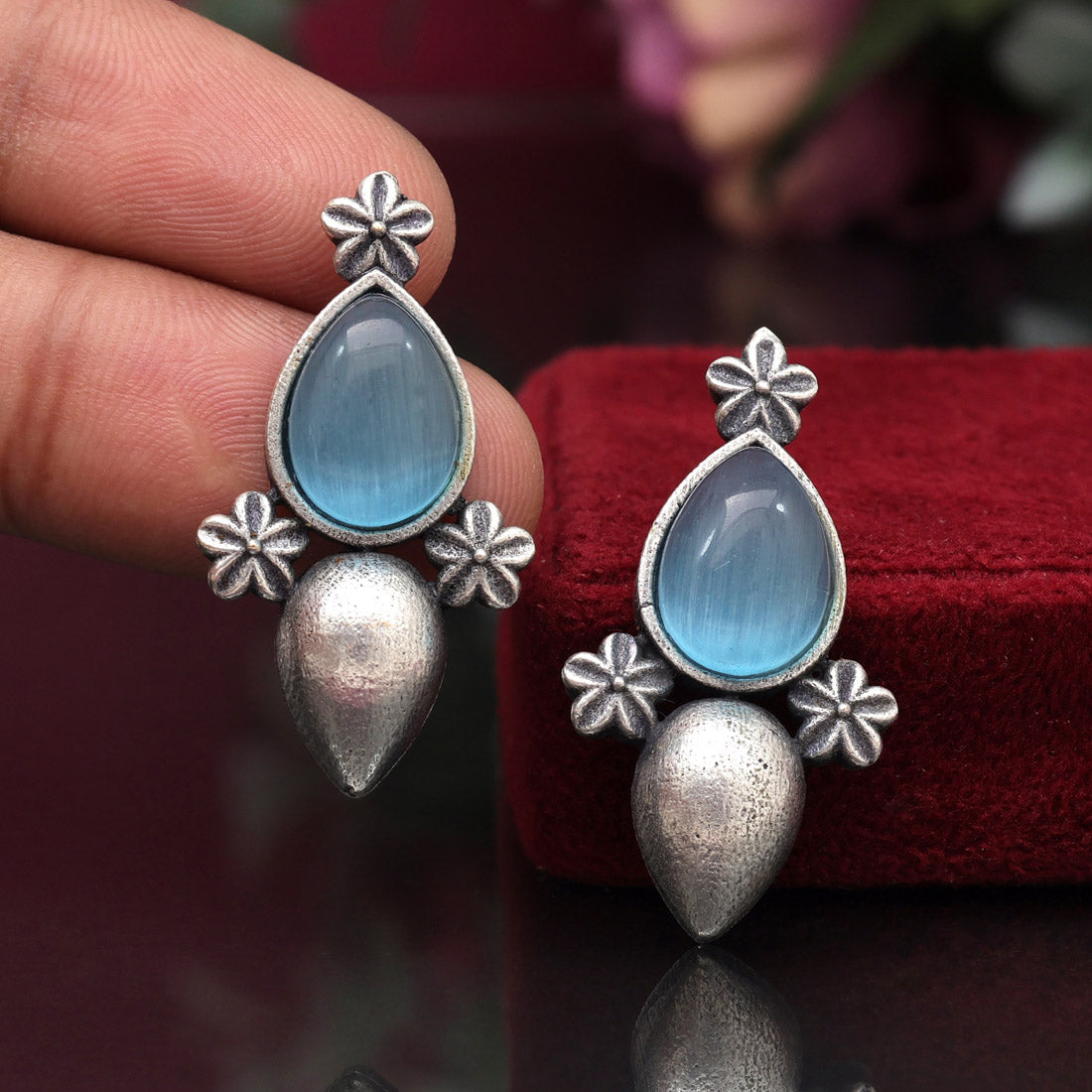 Sky Blue Color Oxidised Earrings (GSE2927SBLU) - preyans.com