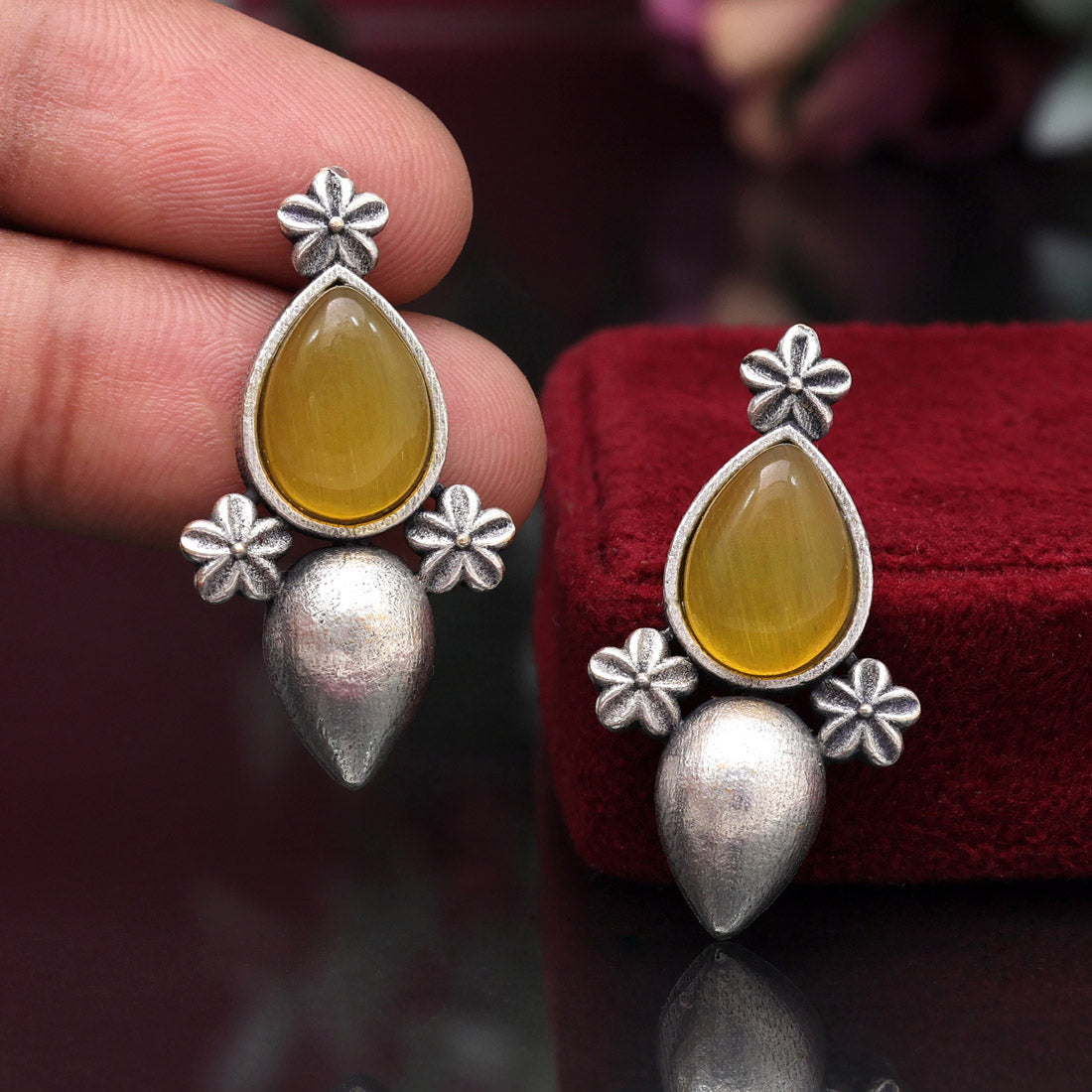 Yellow Color Oxidised Earrings (GSE2927YLW) - preyans.com