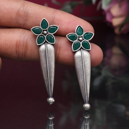 Green Color Oxidised Earrings (GSE2928GRN) - preyans.com