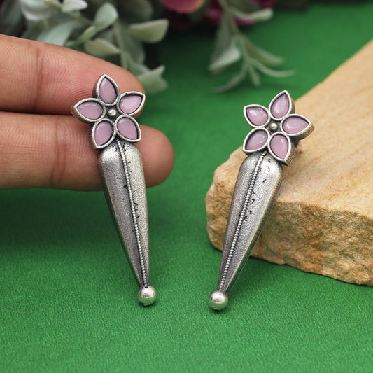 Pink Color Oxidised Earrings (GSE2928PNK) - preyans.com