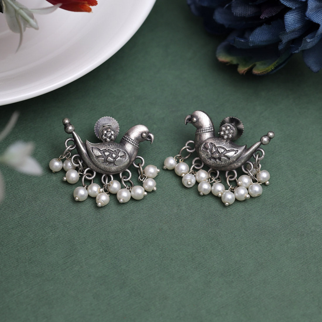 Silver Color Oxidised Earrings (GSE2930SLV) - preyans.com