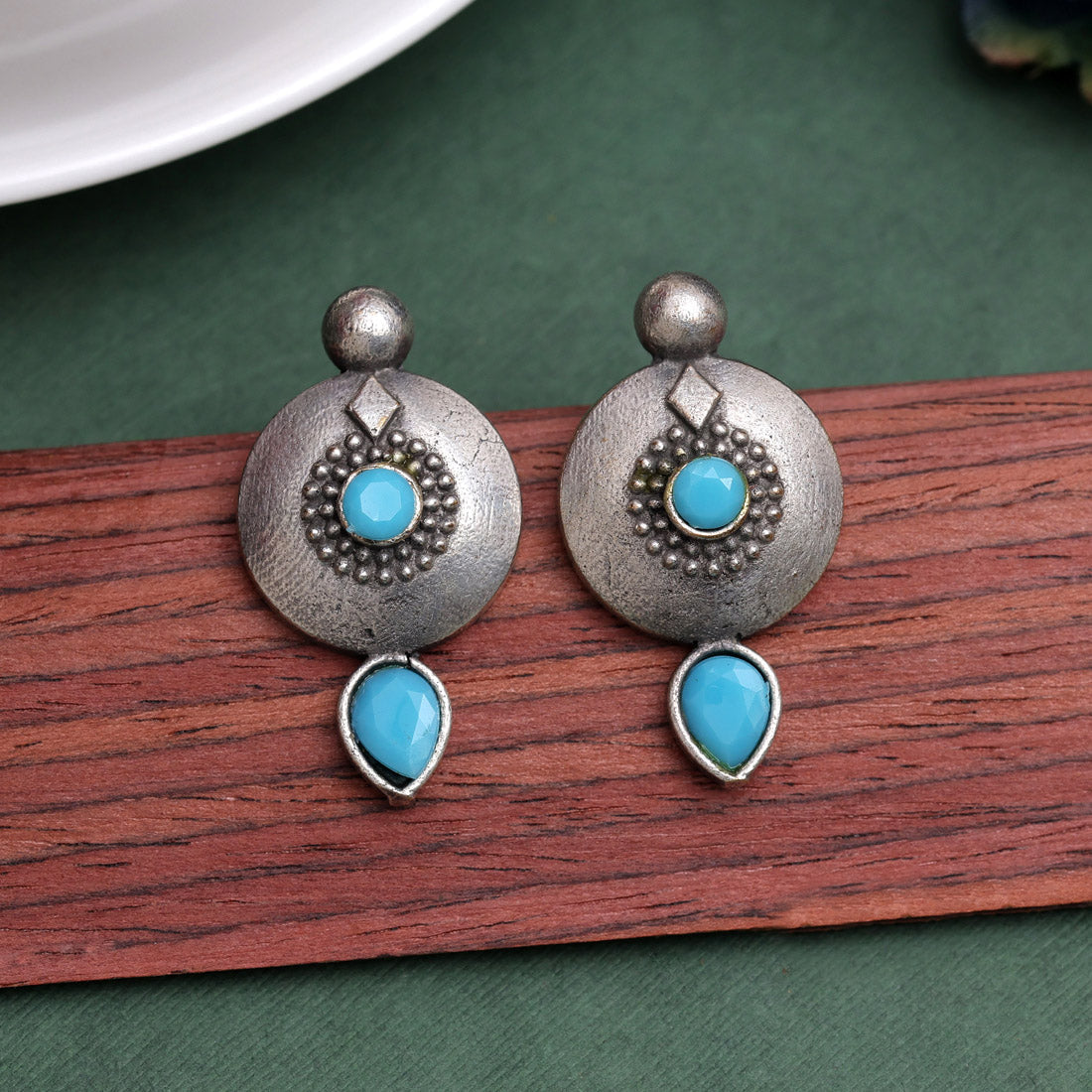 Firozi Color Oxidised Earrings (GSE2932FRZ) - preyans.com