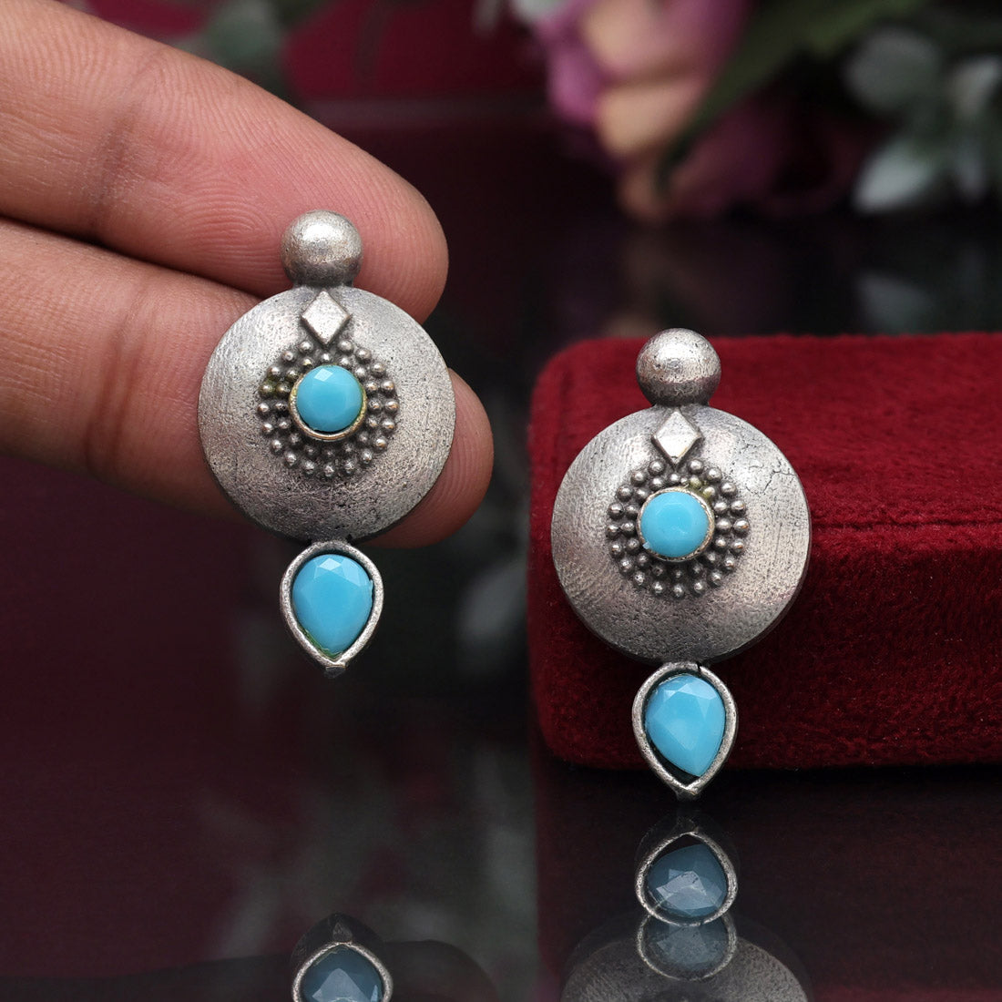 Firozi Color Oxidised Earrings (GSE2932FRZ) - preyans.com