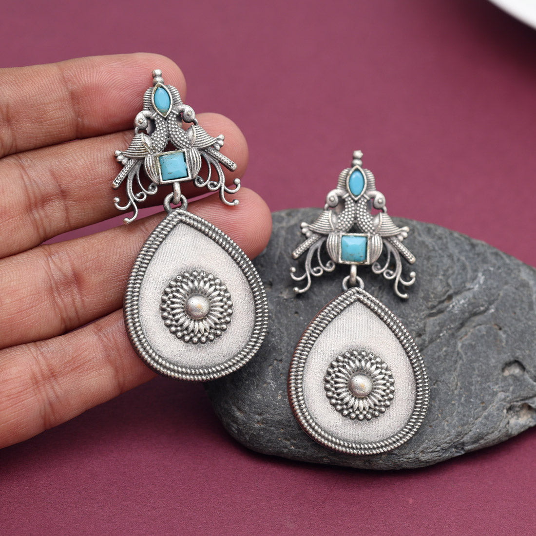 Firozi Color Oxidised Earrings (GSE2938FRZ) - preyans.com