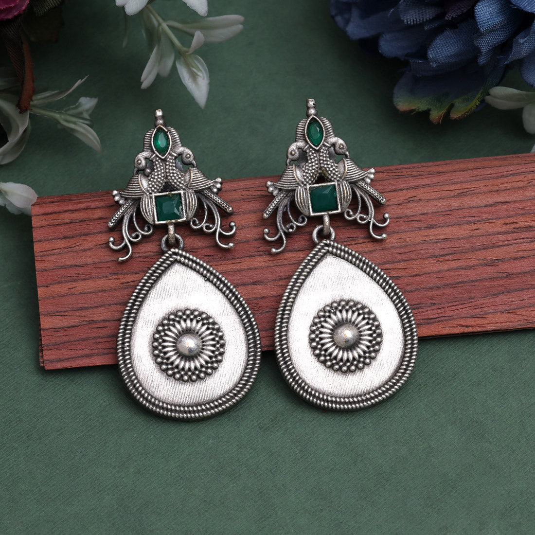 Green Color Oxidised Earrings (GSE2938GRN) - preyans.com