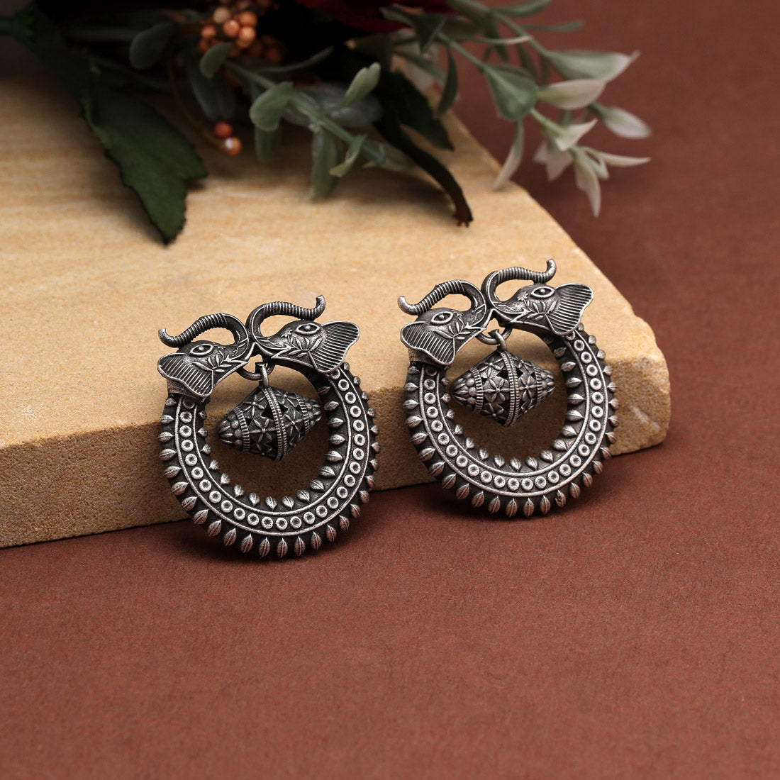 Silver Color Oxidised Earrings (GSE2955SLV) - preyans.com