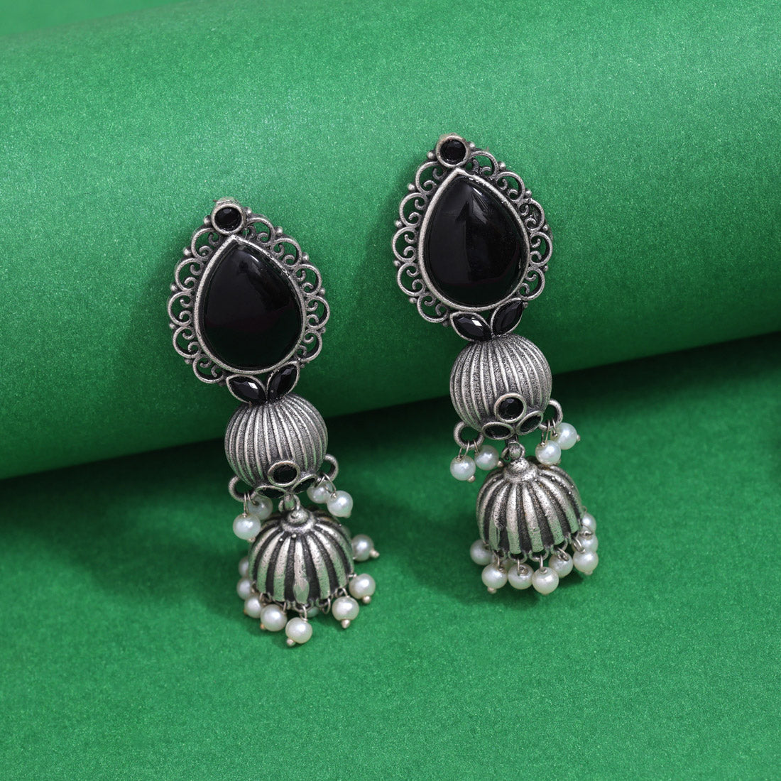 Black Color Monalisa Stone Oxidised Earrings (GSE2958BLK) - preyans.com