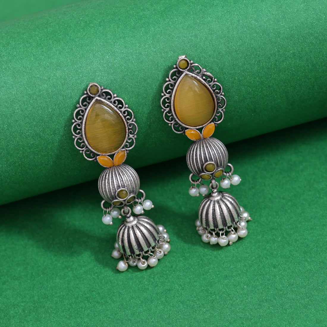 Yellow Color Monalisa Stone Oxidised Earrings (GSE2958YLW) - preyans.com