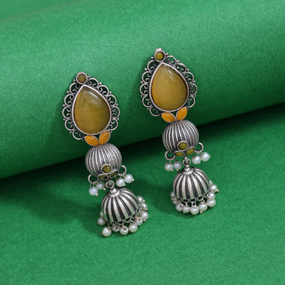 Yellow Color Monalisa Stone Oxidised Earrings (GSE2958YLW) - preyans.com