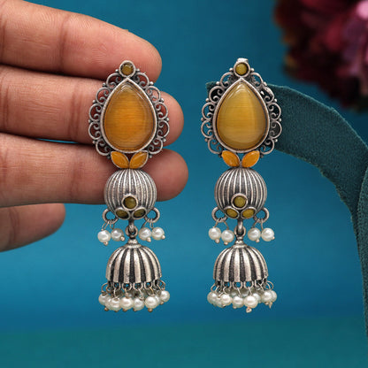 Yellow Color Monalisa Stone Oxidised Earrings (GSE2958YLW) - preyans.com