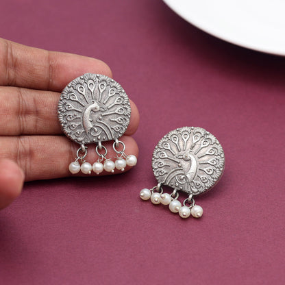 Silver Color Oxidised Earrings (GSE2959SLV) - preyans.com