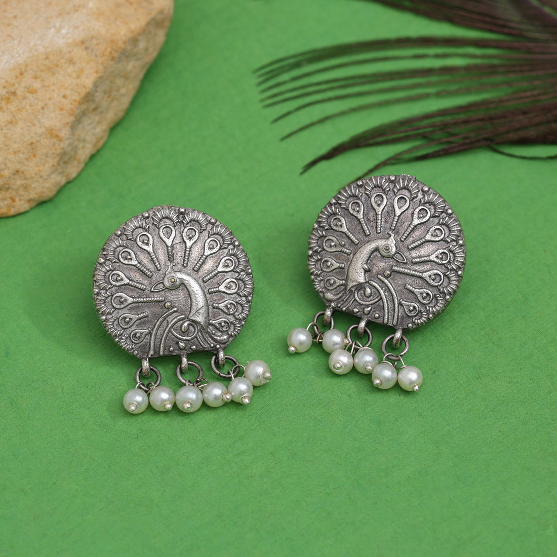 Silver Color Oxidised Earrings (GSE2959SLV) - preyans.com