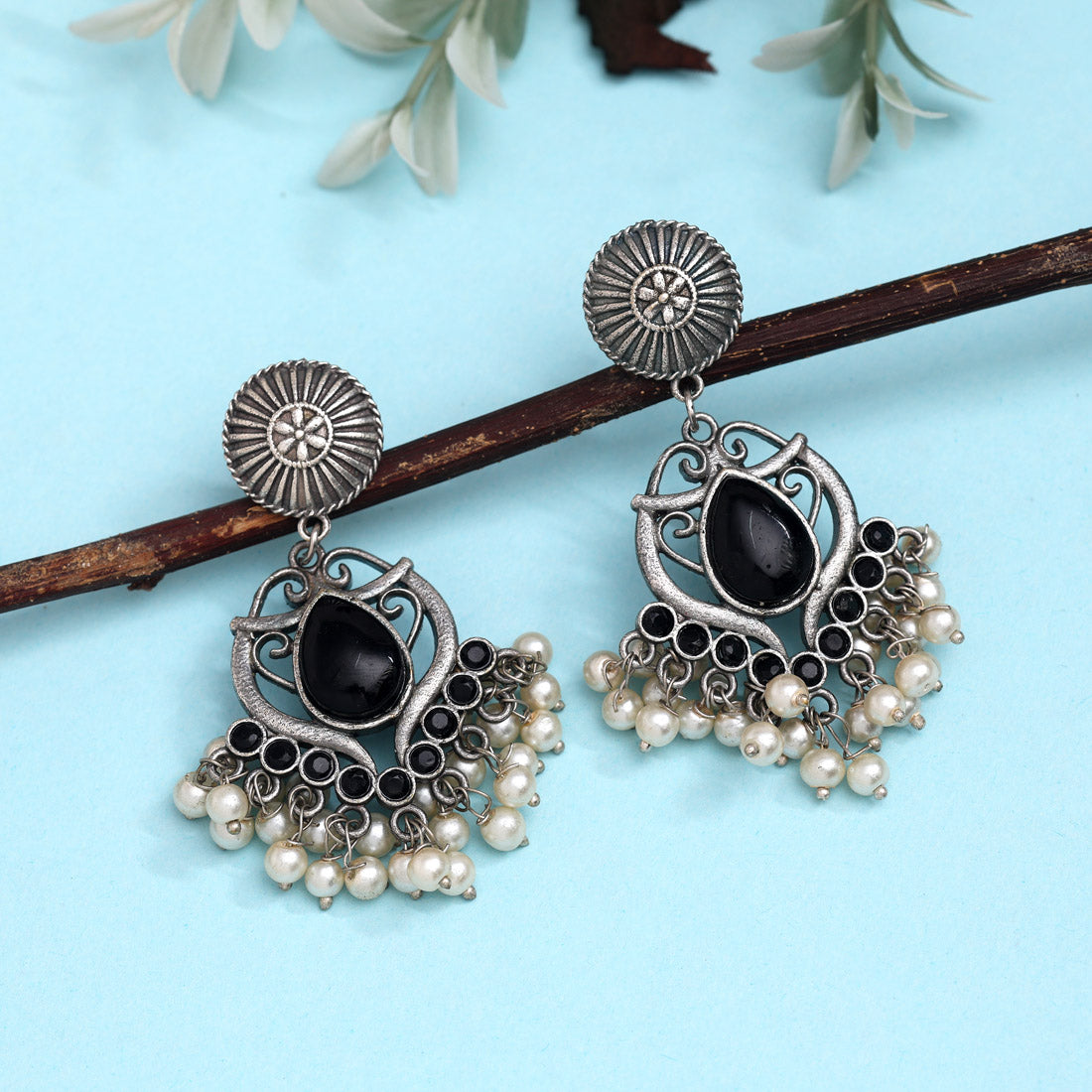 Black Color Oxidised Earrings (GSE2961BLK) - preyans.com