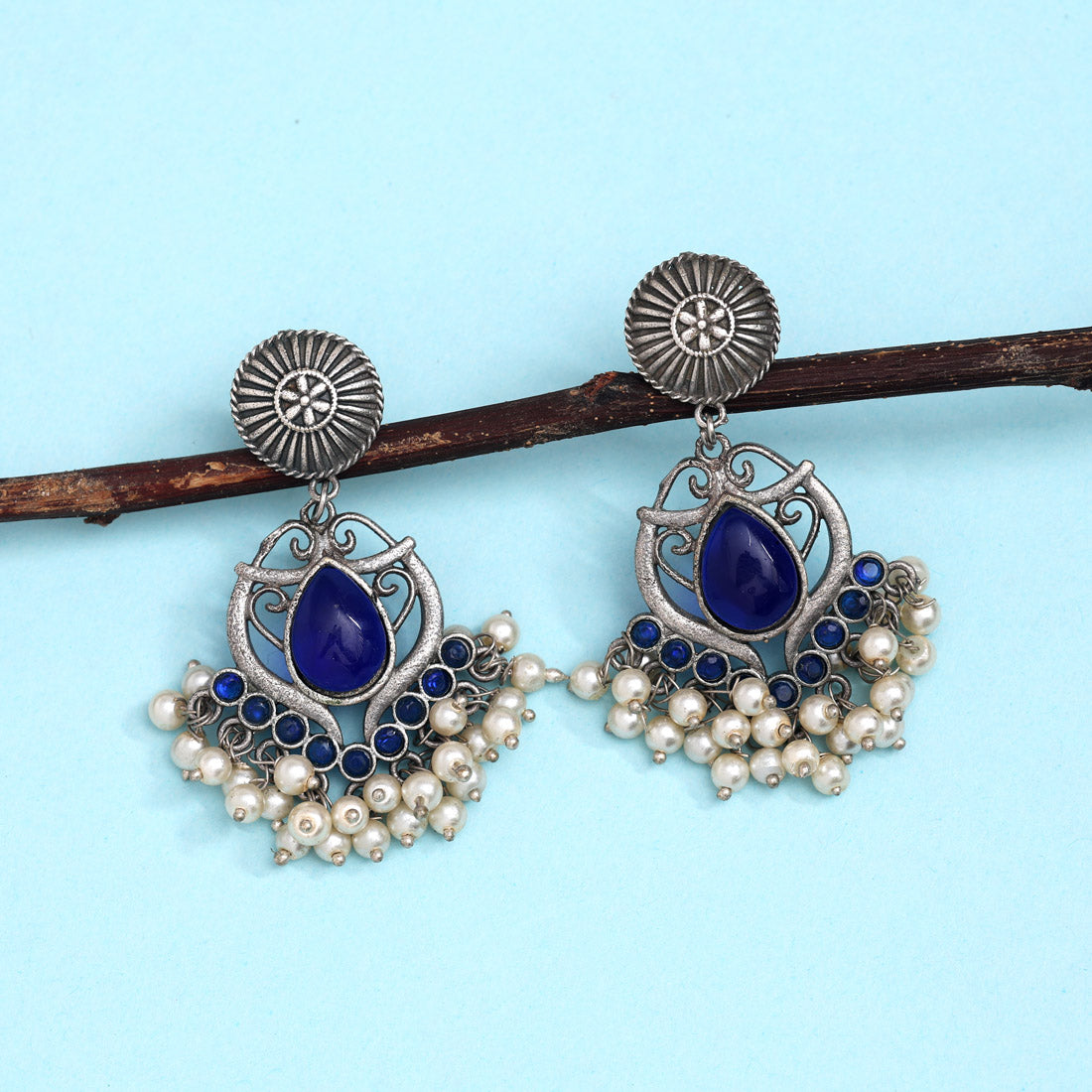 Blue Color Oxidised Earrings (GSE2961BLU) - preyans.com