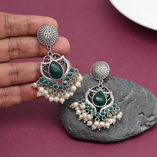 Green Color Oxidised Earrings (GSE2961GRN) - preyans.com