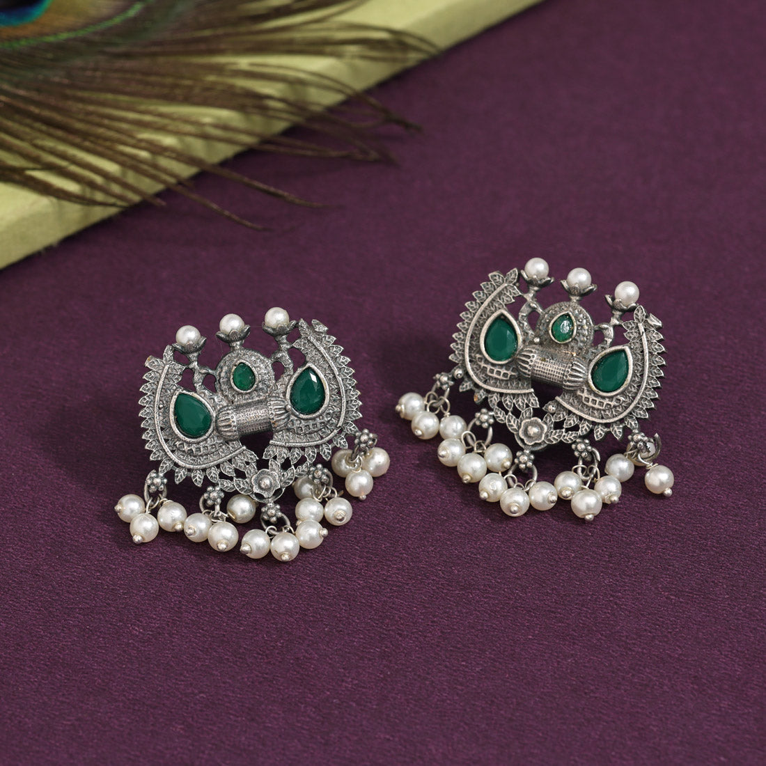 Green Color Oxidised Earrings (GSE2962GRN) - preyans.com