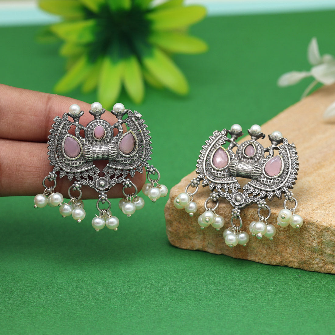 Pink Color Oxidised Earrings (GSE2962PNK) - preyans.com