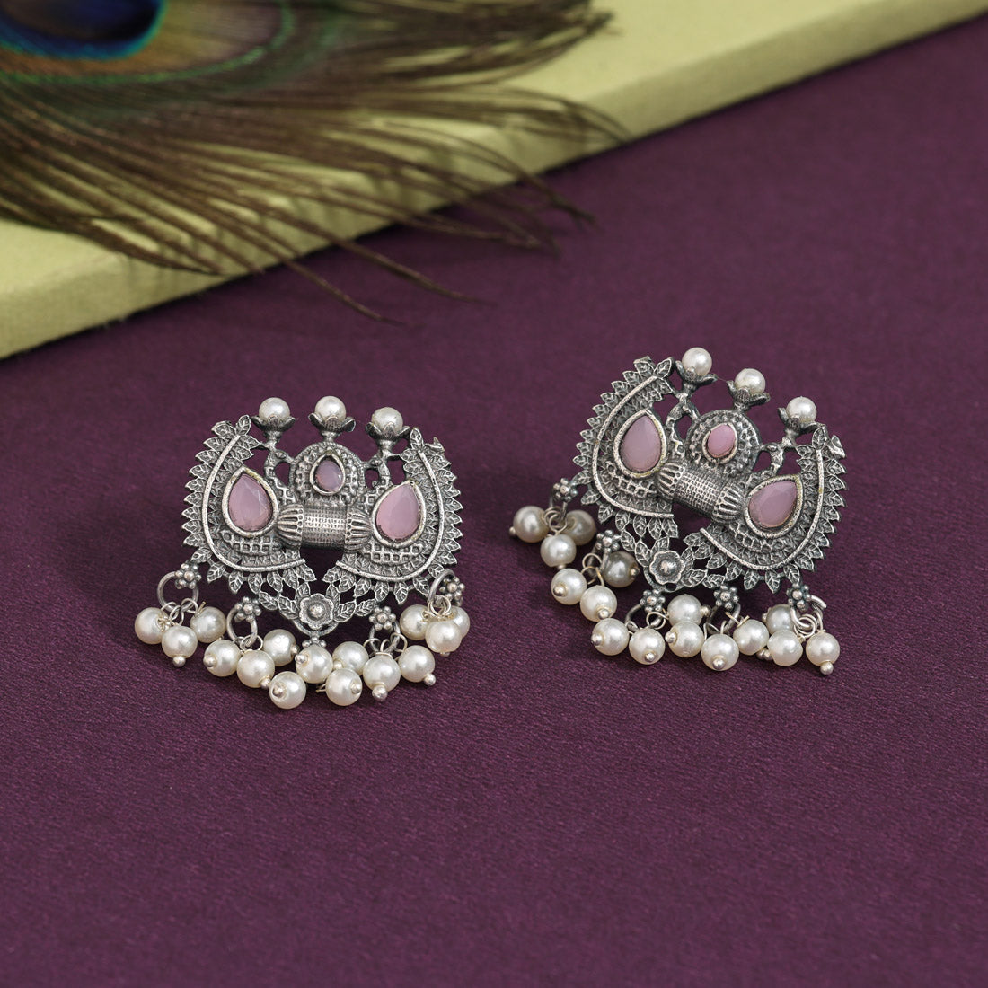 Pink Color Oxidised Earrings (GSE2962PNK) - preyans.com