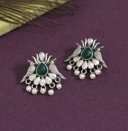 Green Color Oxidised Earrings (GSE2964GRN) - preyans.com