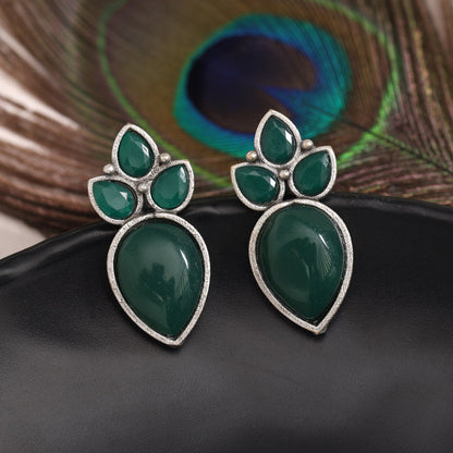 Green Color Oxidised Earrings (GSE2965GRN) - preyans.com