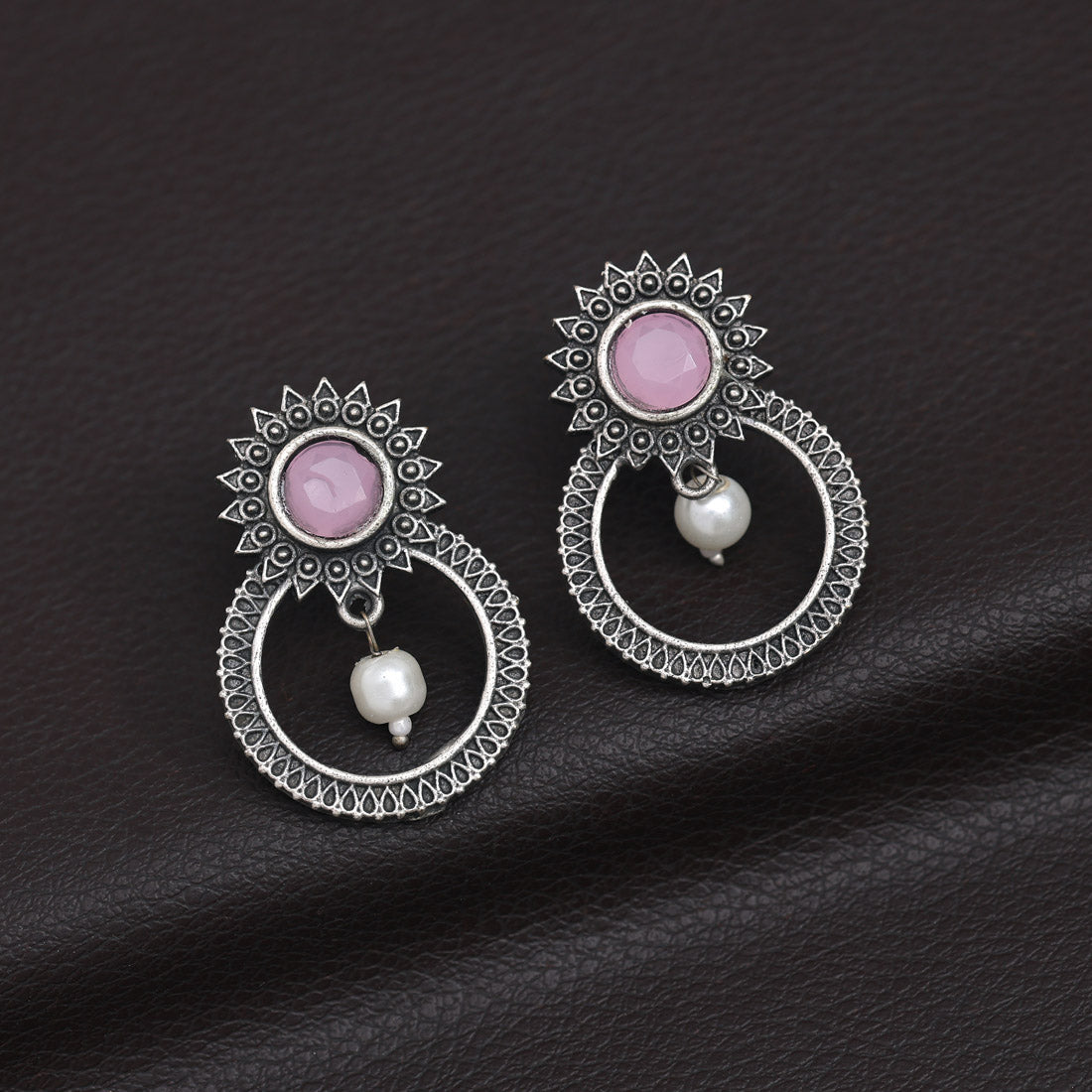 Pink Color Oxidised Earrings (GSE2966PNK) - preyans.com