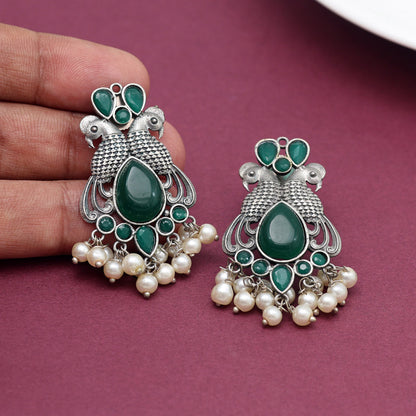 Green Color Oxidised Earrings (GSE2968GRN) - preyans.com