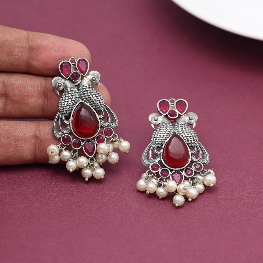 Maroon Color Oxidised Earrings (GSE2968MRN) - preyans.com