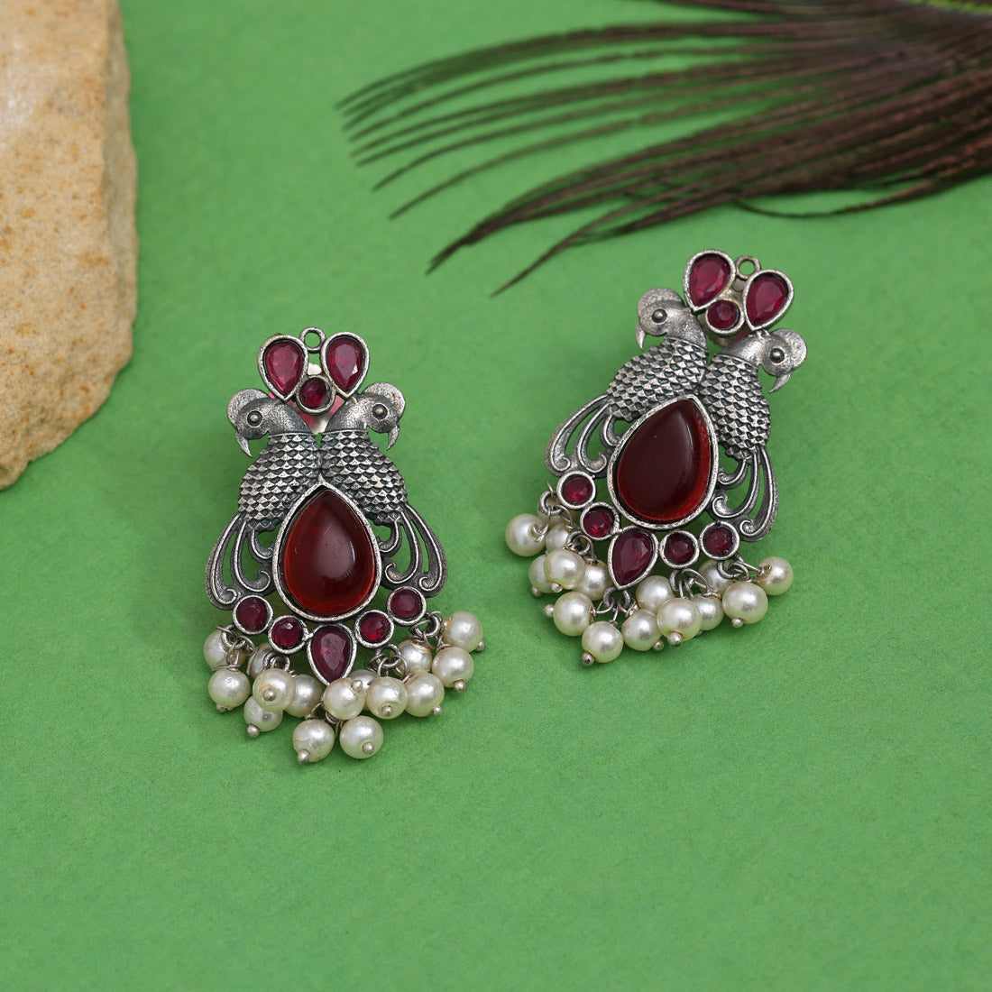 Maroon Color Oxidised Earrings (GSE2968MRN) - preyans.com