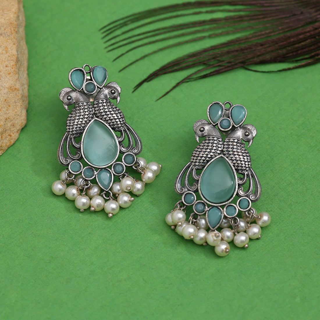 Pista Green Color Oxidised Earrings (GSE2968PGRN) - preyans.com