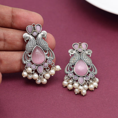 Pink Color Oxidised Earrings (GSE2968PNK) - preyans.com