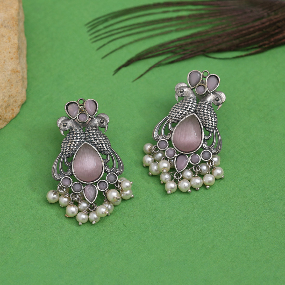 Pink Color Oxidised Earrings (GSE2968PNK) - preyans.com