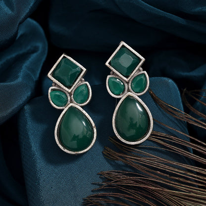 Green Color Oxidised Earrings (GSE2969GRN) - preyans.com