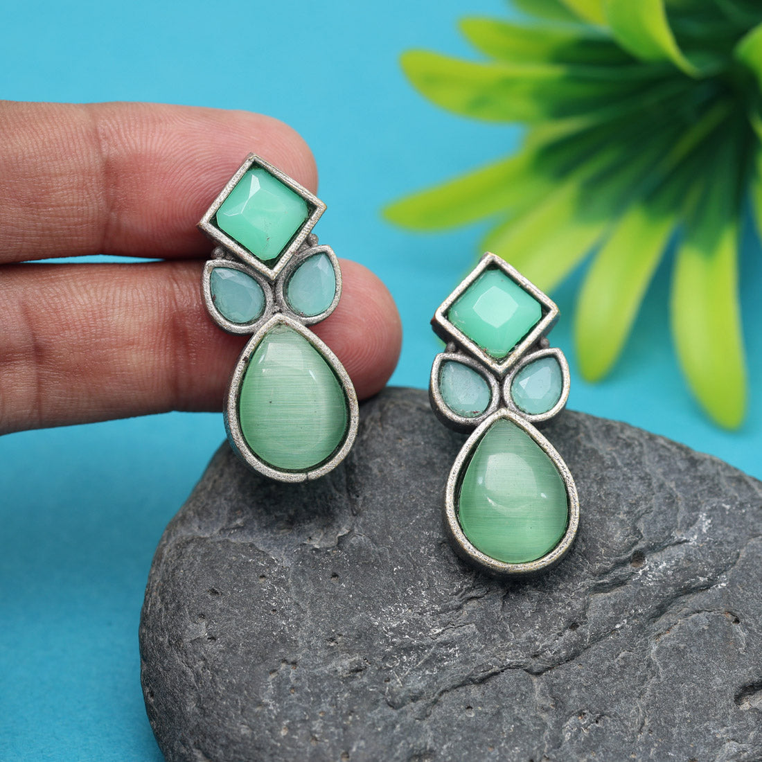 Pista Green Color Oxidised Earrings (GSE2969PGRN) - preyans.com