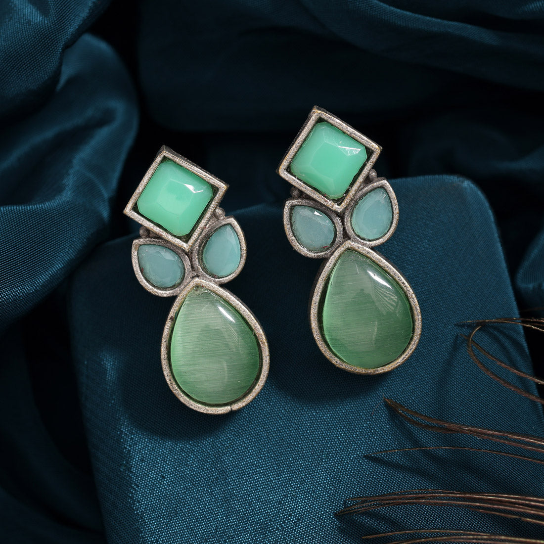 Pista Green Color Oxidised Earrings (GSE2969PGRN) - preyans.com