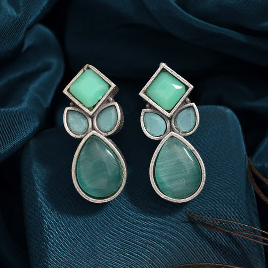 Rama Green Color Oxidised Earrings (GSE2969RGRN) - preyans.com