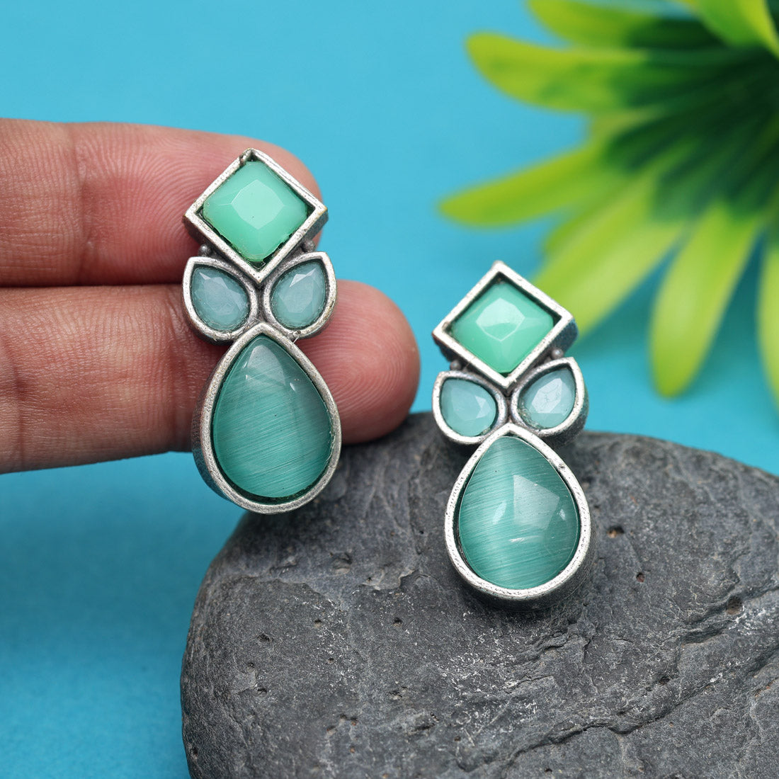 Rama Green Color Oxidised Earrings (GSE2969RGRN) - preyans.com