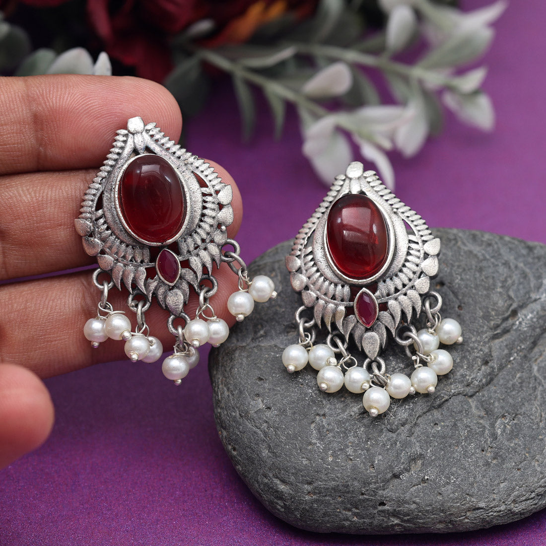 Maroon Color Oxidised Earrings (GSE2970MRN) - preyans.com