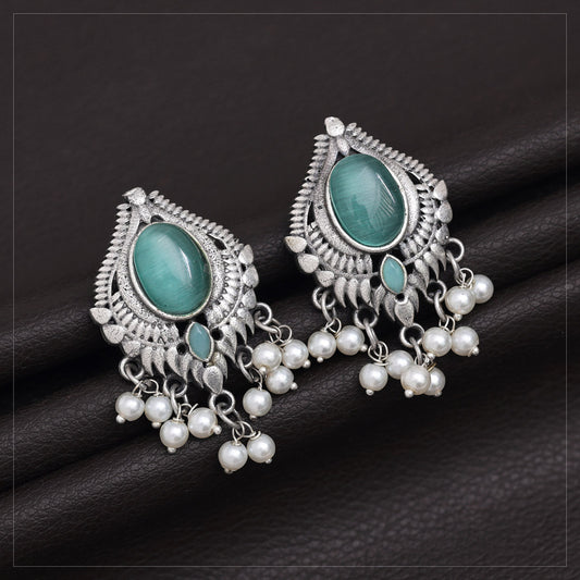 Pista Green Color Oxidised Earrings (GSE2970PGRN) - preyans.com