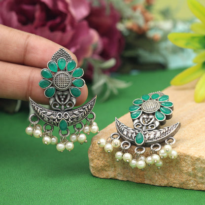 Green Color Oxidised Earrings (GSE2971GRN) - preyans.com