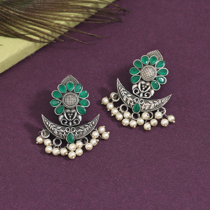 Green Color Oxidised Earrings (GSE2971GRN) - preyans.com