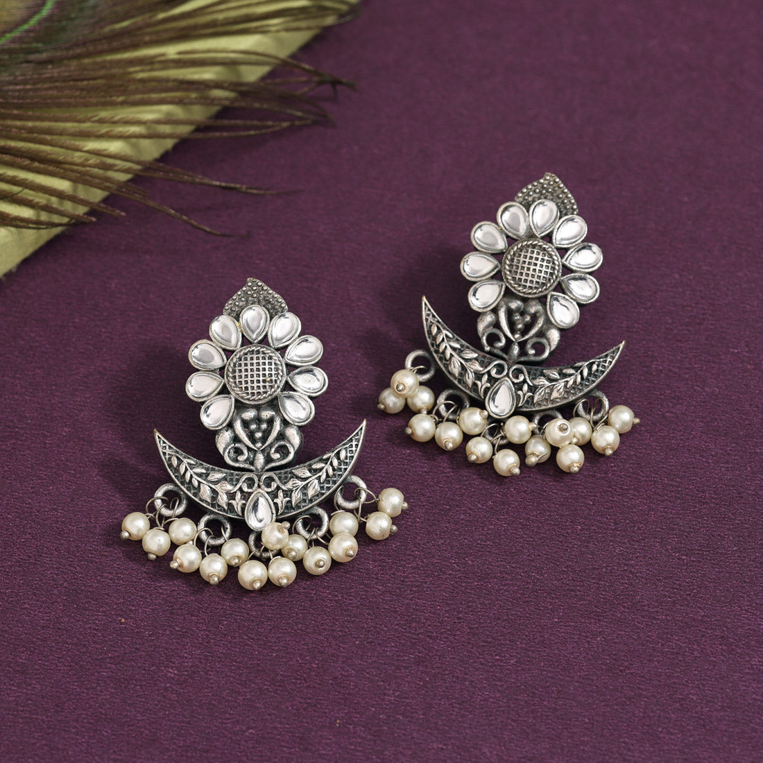 White Color Oxidised Earrings (GSE2971WHT) - preyans.com