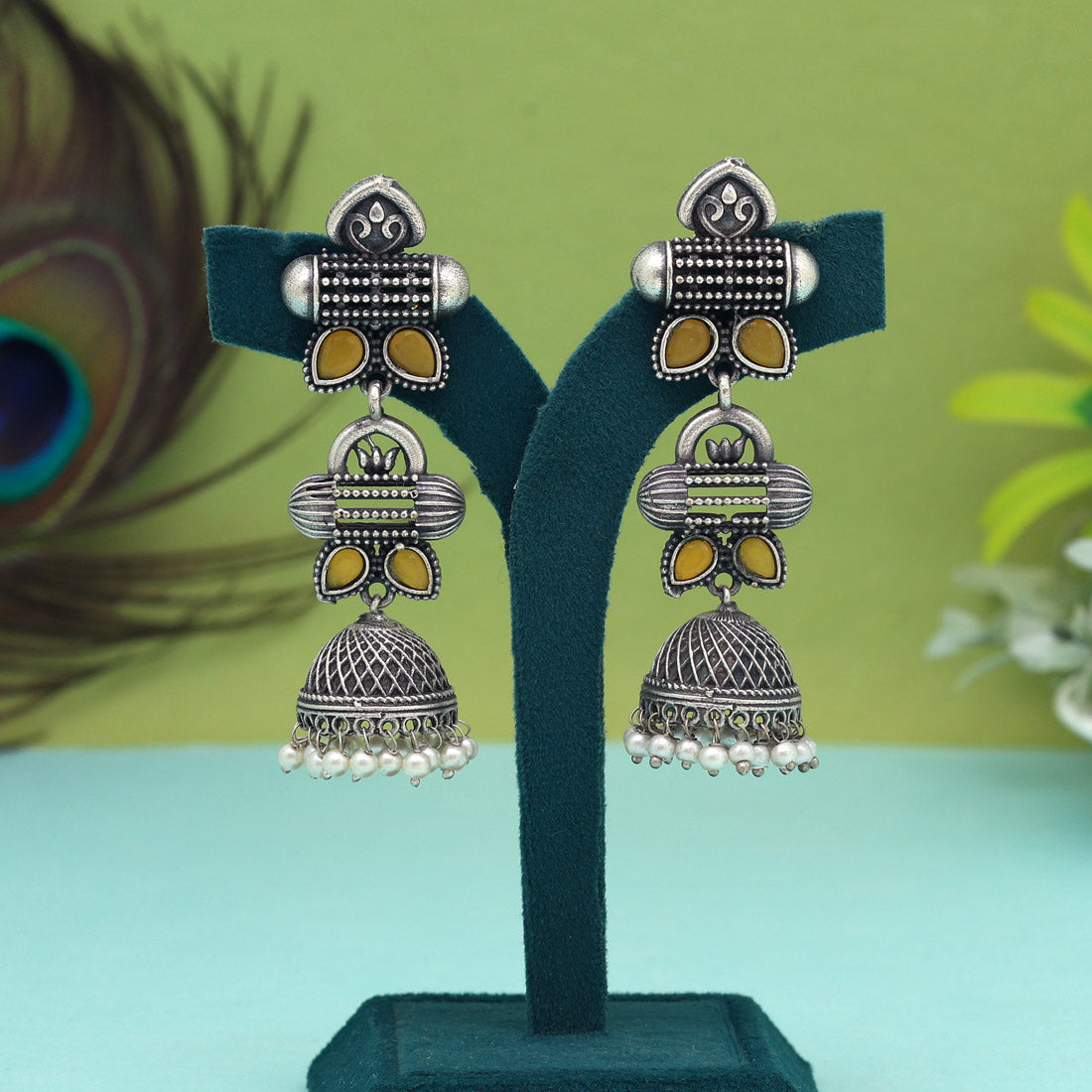 Yellow Color Oxidised Earrings (GSE2972YLW) - preyans.com