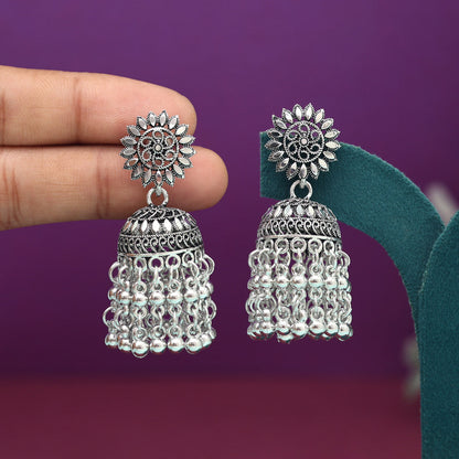 Silver Color Oxidised Earrings (GSE2973SLV) - preyans.com