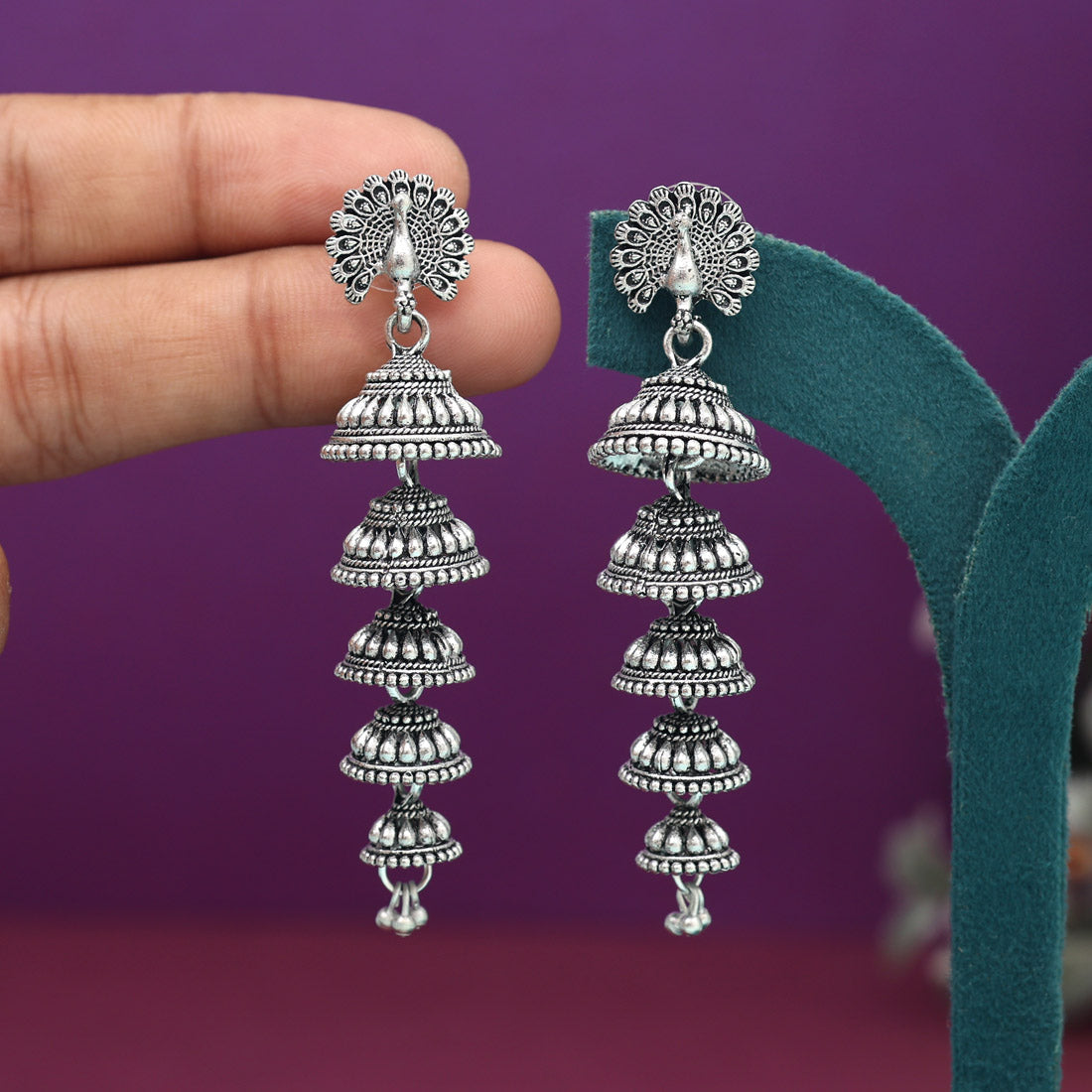 Silver Color Oxidised Earrings (GSE2974SLV) - preyans.com