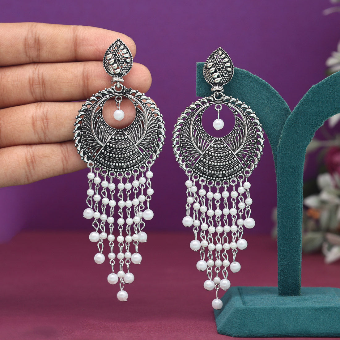 Silver Color Oxidised Earrings (GSE2978SLV) - preyans.com